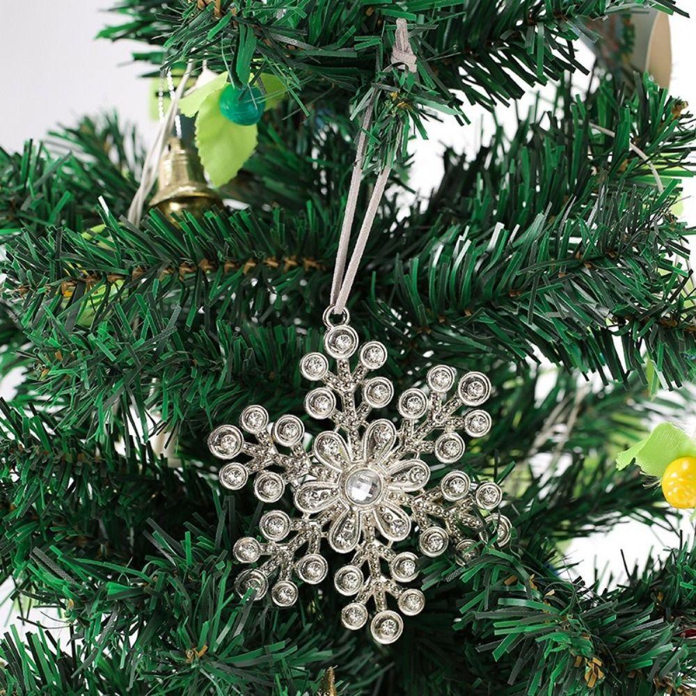 Metal Christmas Snowflake Pendant Super Shiny Hanging Christmas Tree Pendant Rhinestone Xmas Decorative Snowflake For Home