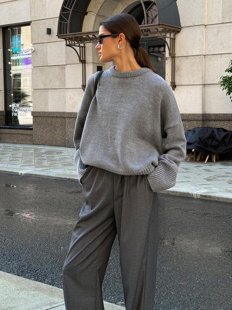 Winter Women's Oversize Sweater Burgundy O-neck Vintage Pullover Women Jumper Basic Gray Female Warm Knitted Sweaters for Women