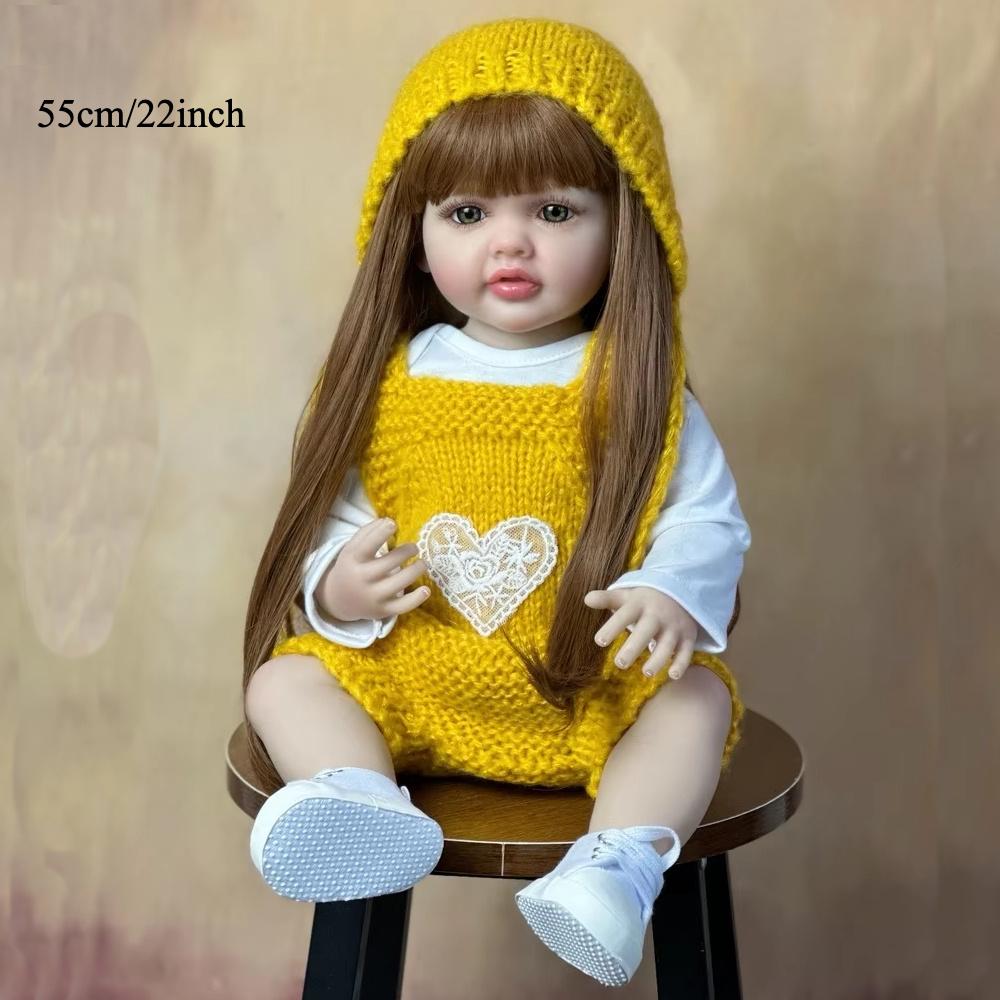 

Кукла-реборн из винила с полным телом, девочка, малышка, 55 см, 22 дюйма, реалистичная, с длинными волосами, принцесса, новорожденная, игрушка, прекрасный подарок на день рождения 55CM жёлтый