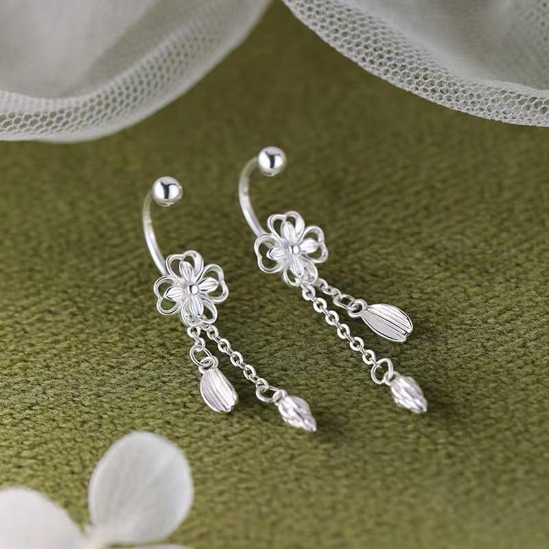 925 Sterling Silver Flower Tassel Stud Earrings - Light Luxury, New 2025 High-End Jewelry for Women