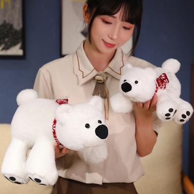 Almofada Urso Polar Fofo Deitado Brinquedo de Pelúcia Boneca Urso Branco Boneca de Pano Infantil Presente de Aniversário