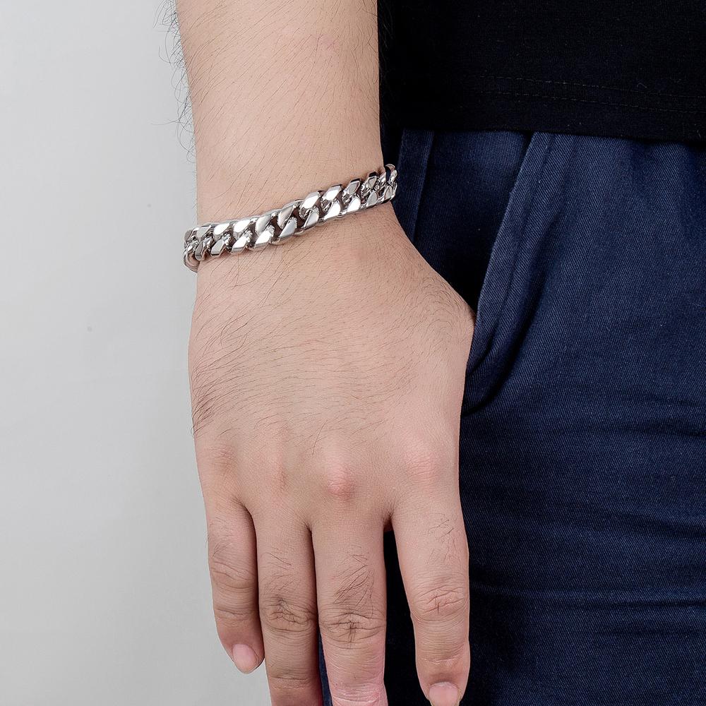 New Trendy 12 MM Bracelet Curb Cuban Chain Bracelet Classic Width Chain 925 Sterling Silver Bracelet for Men Women Jewelry Gift