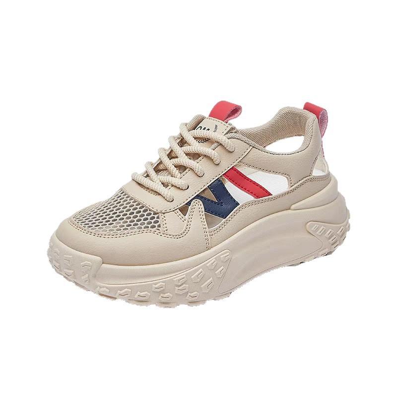 Foreign Trade Hollow Muffin Shoes 2025 Summer Breathable Heightening Retro Sports Shoes Mesh Hong Kong Style Casual Dad Shoes Women