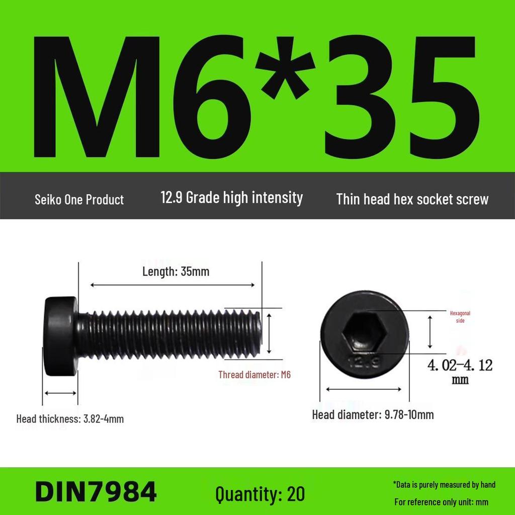 DIN7984 Grade 12.9 Thin Head Hex Socket Cap Screws - Sizes M3 To M16