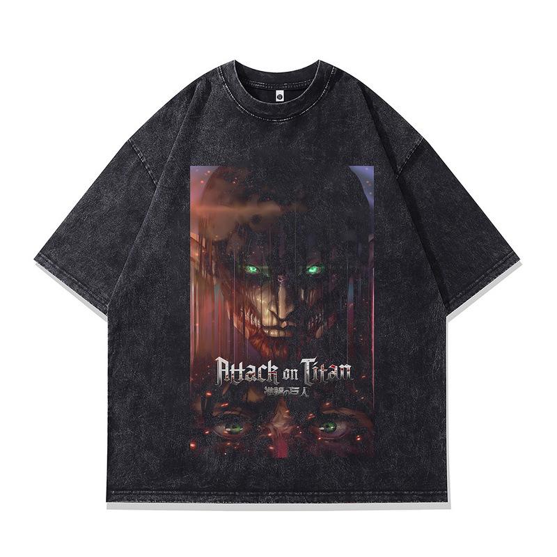 Retro Trendy T-Shirt Harajuku Two-Dimensional Cartoon Direct Injection Printing Heavy Cotton Washed Short-Sleeved T-Shirt For Men And Women