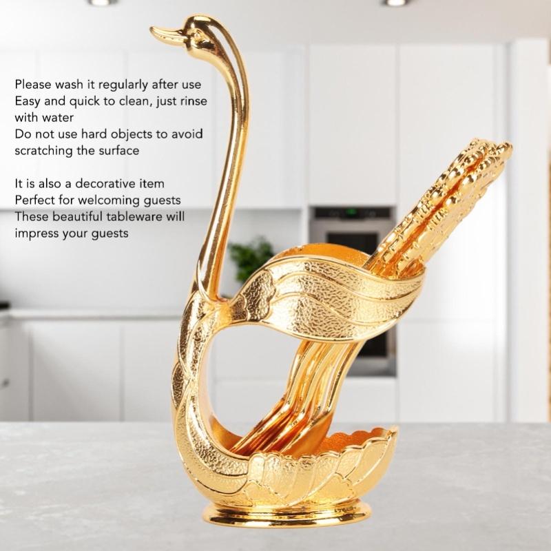 6er Kaffeelöffel Set Exquisite Dekorative Metalllöffel Mit Halter Für Dessert Eiscreme Kuchen Golden