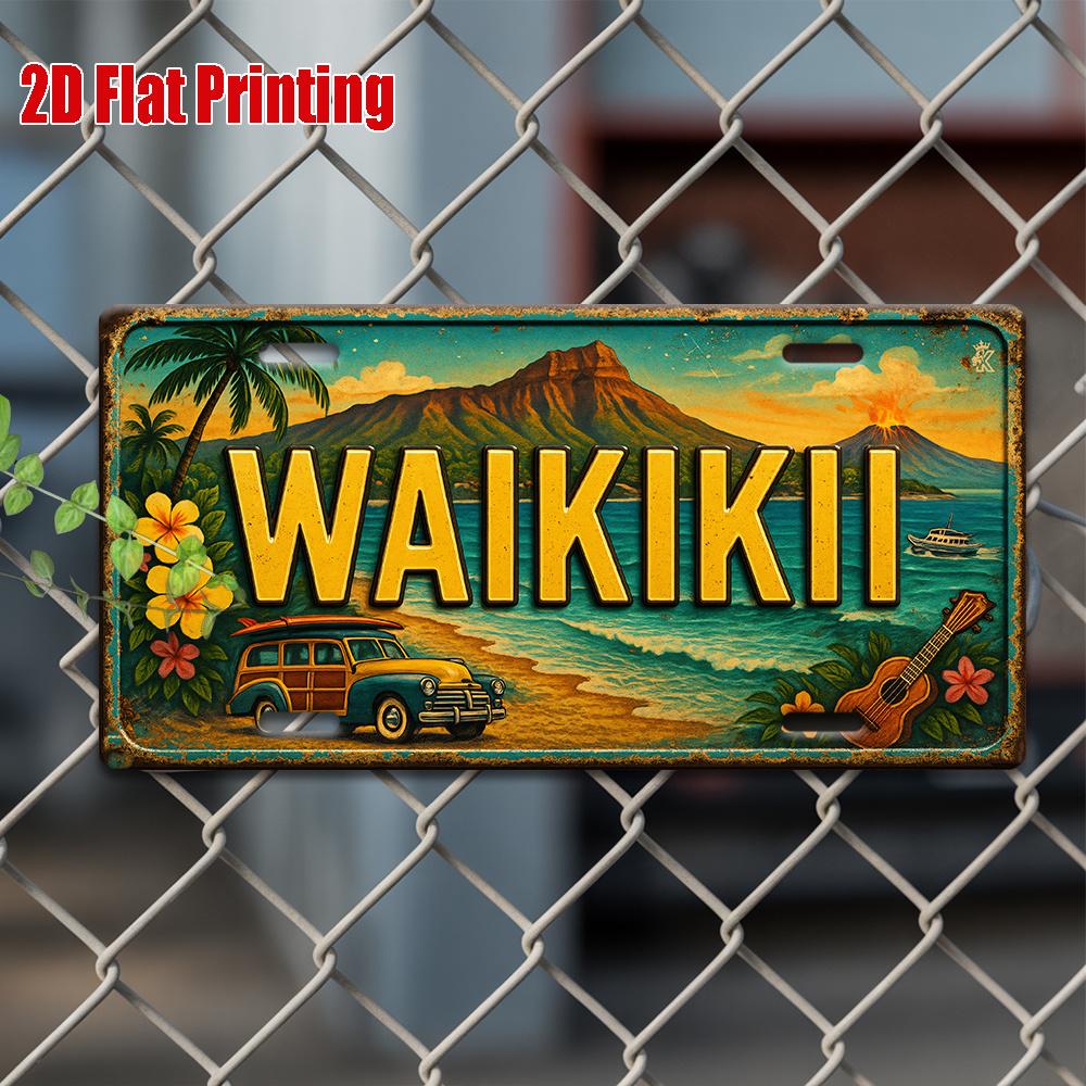 D Flat Pc Waikiki Island Atmosphere Sign Suitable for Aloha Bar Area Tropical Lounge Surf Shack Decor Floral Art Corner