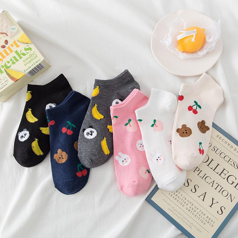 Women's Cartoon Fruit Cotton Low-Cut Socks - Trendy Thin Style for Spring/Summer