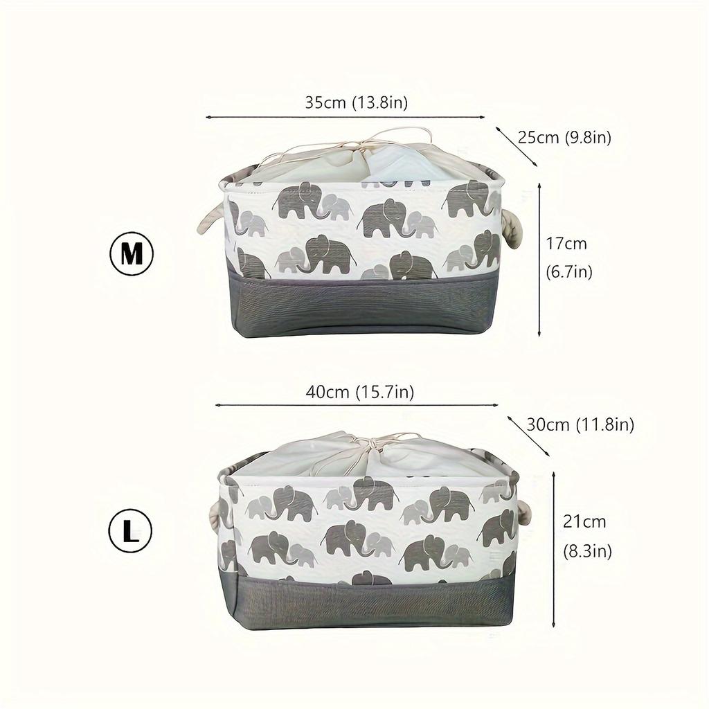 1pc Storage Basket with Drawstring Closure, Collapsible Storage Basket, Clothes Organiser, Sundry Organiser, Elephant Pattern Storage Basket