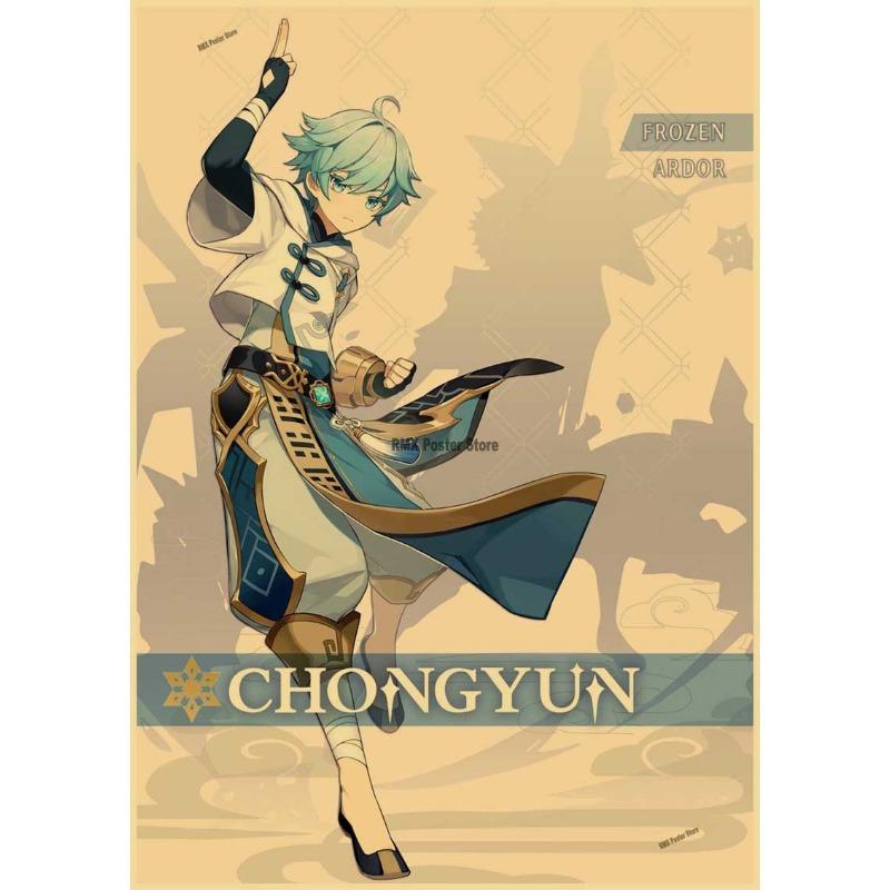 Genshin Impact Cartoon Character Posters Kraft Paper Prints Home Room Decor Study Bedroom Bar Cafe Wall Paintings Wall Stickers