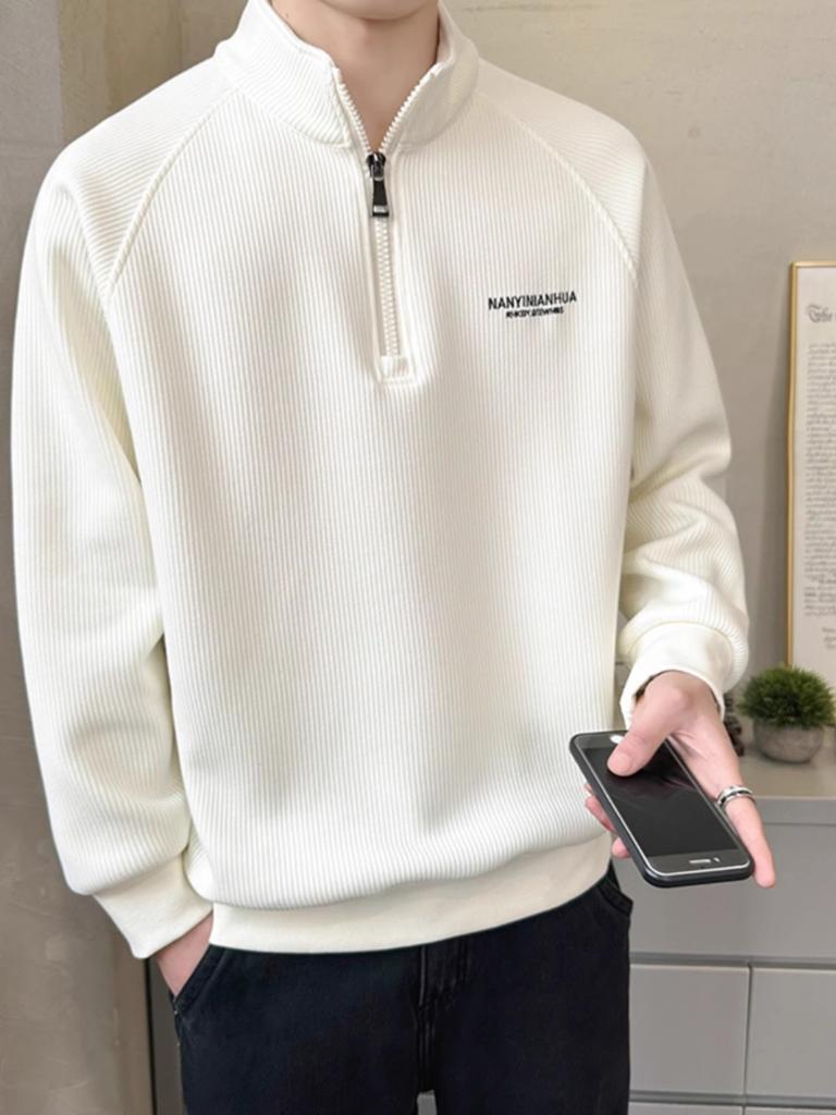 Zipper semi-turtleneck Internet celebrity ruffian handsome sweater season fashion warm base T-shirt men's trendy top t