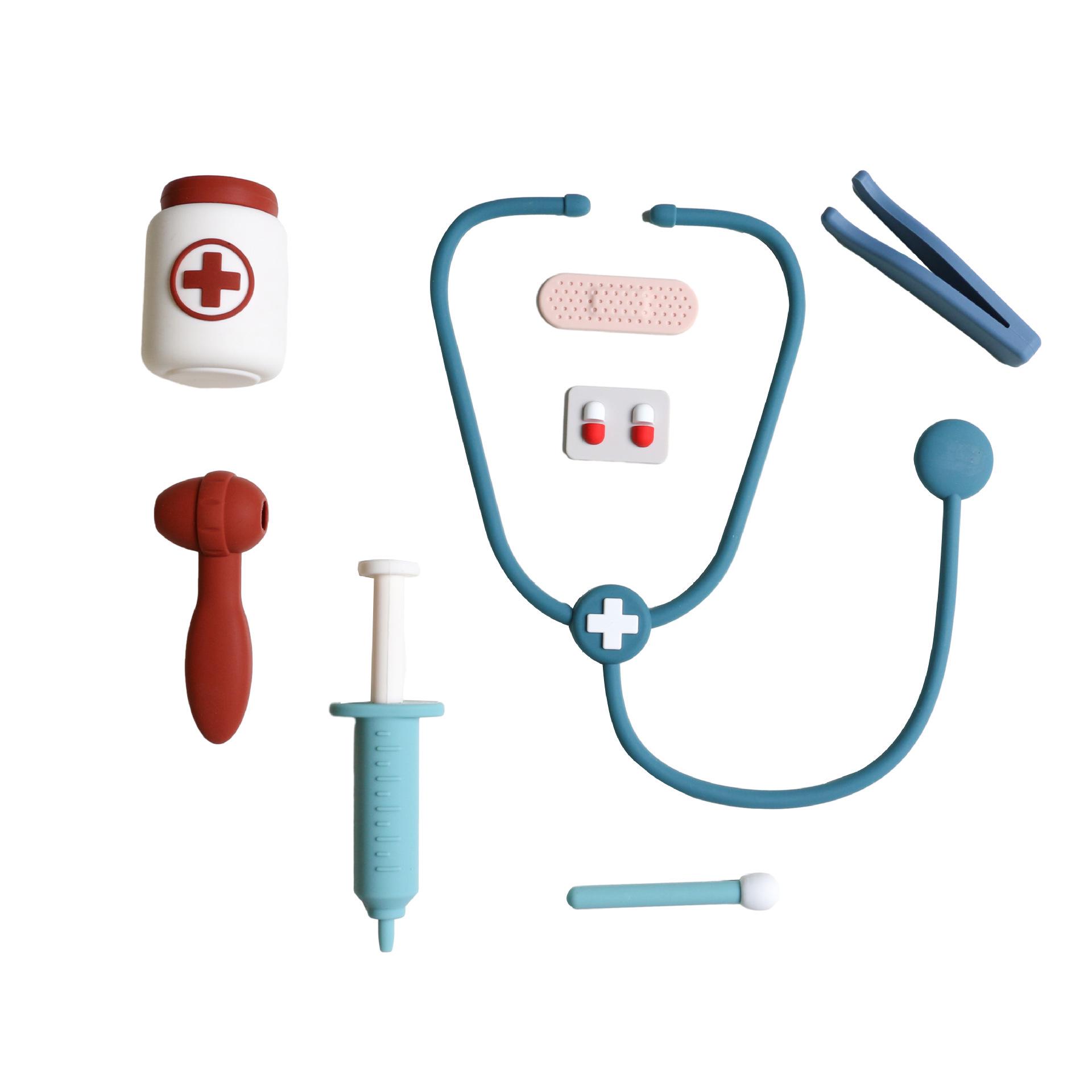 

Платиновый силиконовый набор «Маленький доктор» для ролевых игр - Развивающая игрушка со стетоскопом для детей 8 Pieces синий