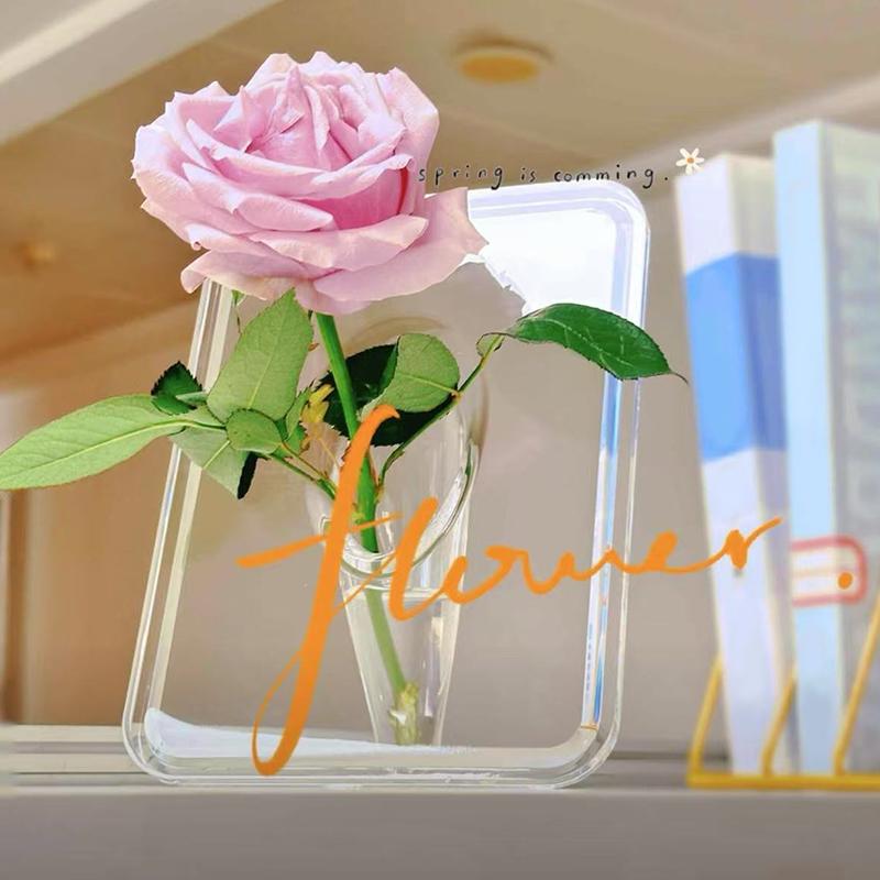1PC Acrylic Desktop Bookshelf Transparent Ins Abstract Art Creative Flower Vase Ornaments Home Decoration