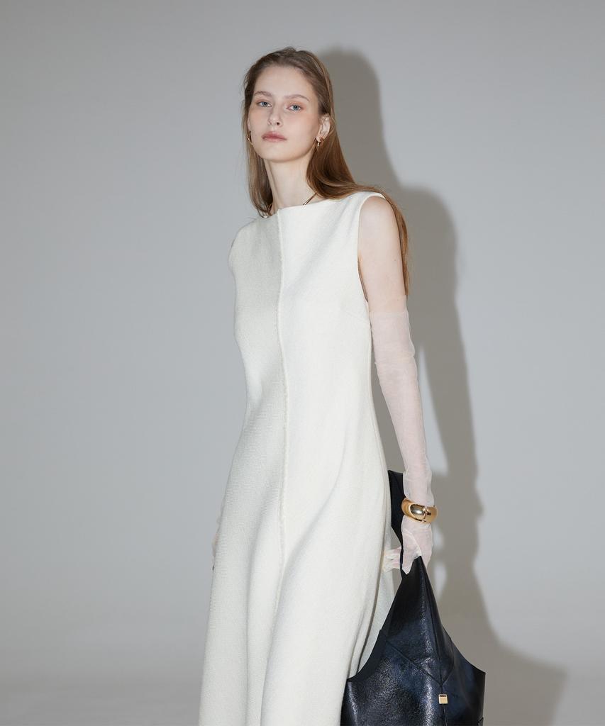 Rene J Sand Tweed Long Dress