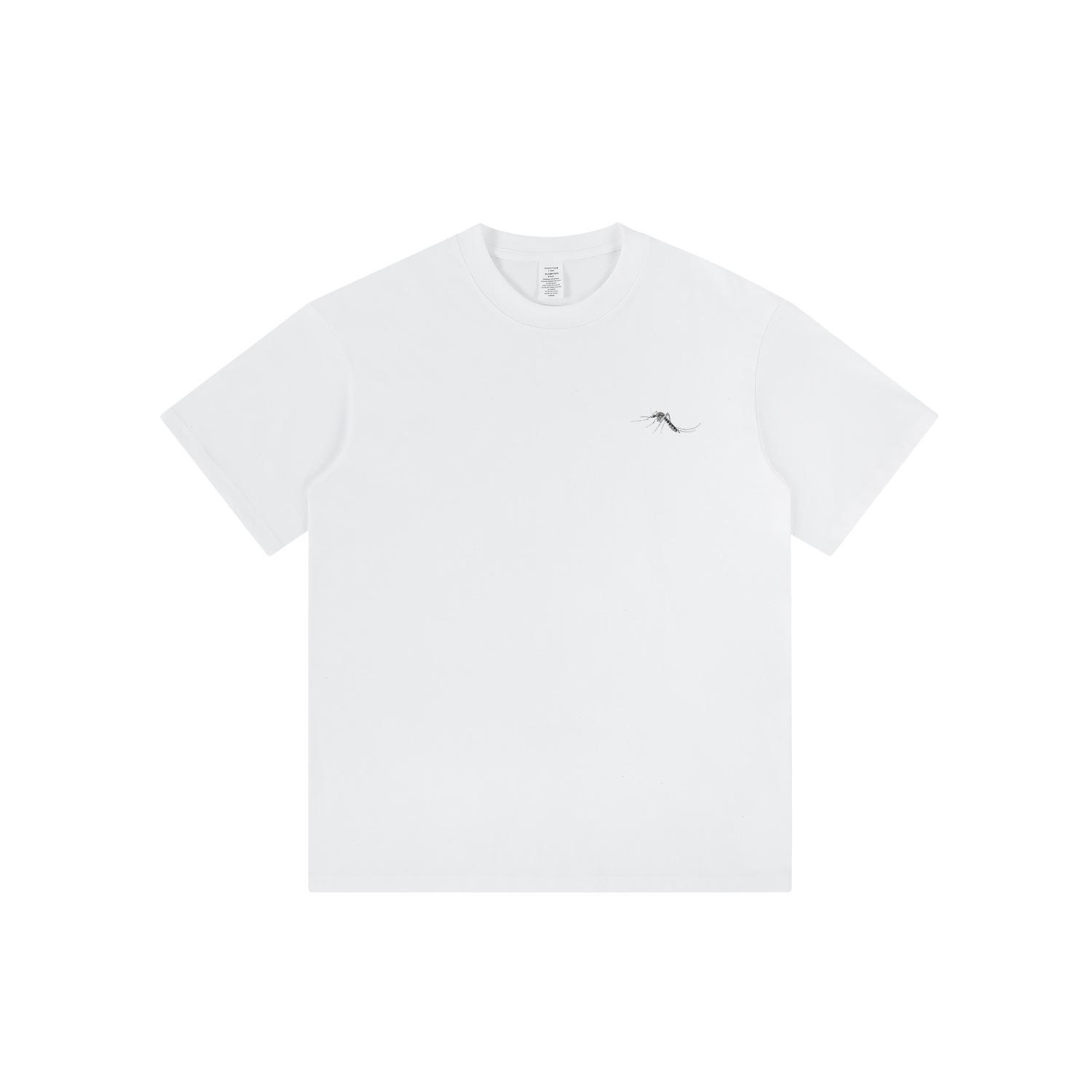 

Unisex White Short Sleeve T-Shirt with Fun Mosquito Design in Pure Cotton Small белый