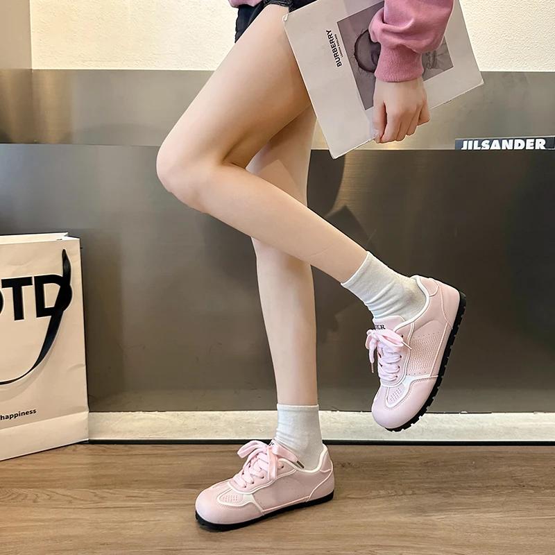 Fashion 2024 Hot Sale Ladies Shoes Lace-up Women's Vulcanize Shoes Fashion Round Toe High Quality Solid Breathable Versatile Sneakers