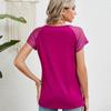 2024 Summer Lace Short Sleeve Loose Blouse for Women Fashion Solid Round Neck Casual Shirt Women Tops Elegant Simple Plus Size Female Blouses 24314