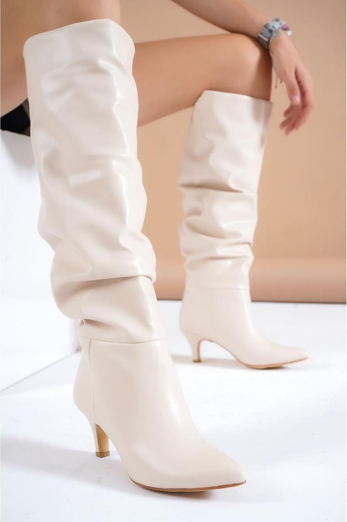 Femei Modern Elegant Fashion Adessa Femei Bej piele cu cordon cizme de cowboy