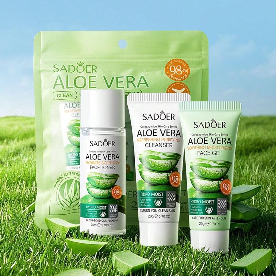 Christmas And Valentine's Day Gifts, 3PCS/Box Aloe Vera Travel Three Pieces Set, Facial Cleanser, Al