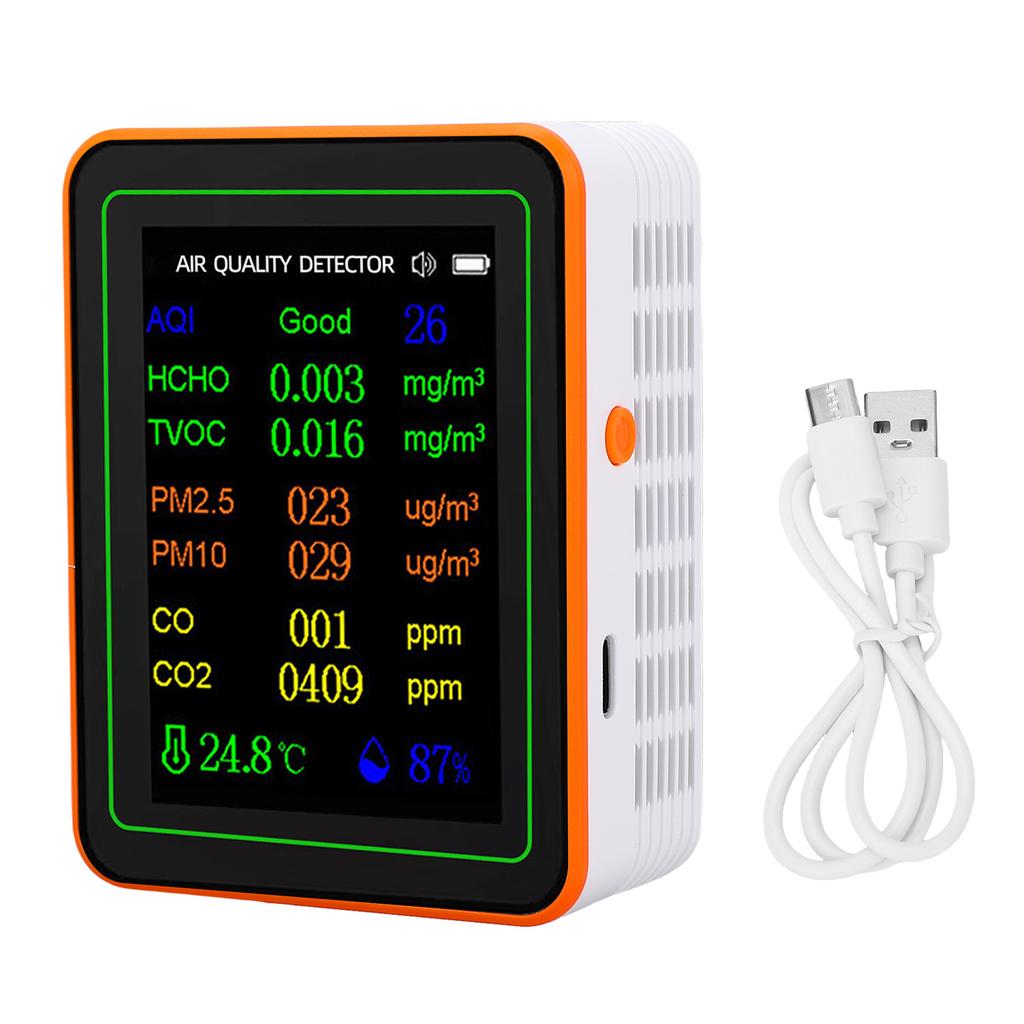 12 In 1 Air Quality Tester CO2 HCHO TVOC PM2.5 PM10 Temperature Humidity TFT Screen Rechargeable Air Quality Meter