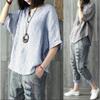Dame Batwing Erme V-hals T-skjorte Stripet Bomull Casual Topp for Damer