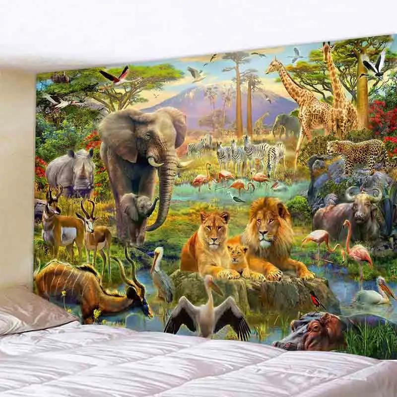 Forest Animals Dinosaur Tiger Wall Hanging Tapestry Art Deco Blanket Curtain  at Home Bedroom Living Room Decor