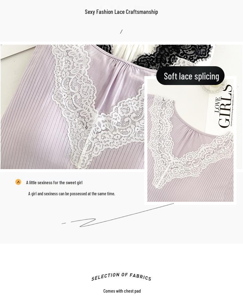 Women's Premium Three-Piece Pajama Set, Spring/Autumn, Outdoor-Ready, with Lace & Chest Pads, Comfortable Casual Home Wear