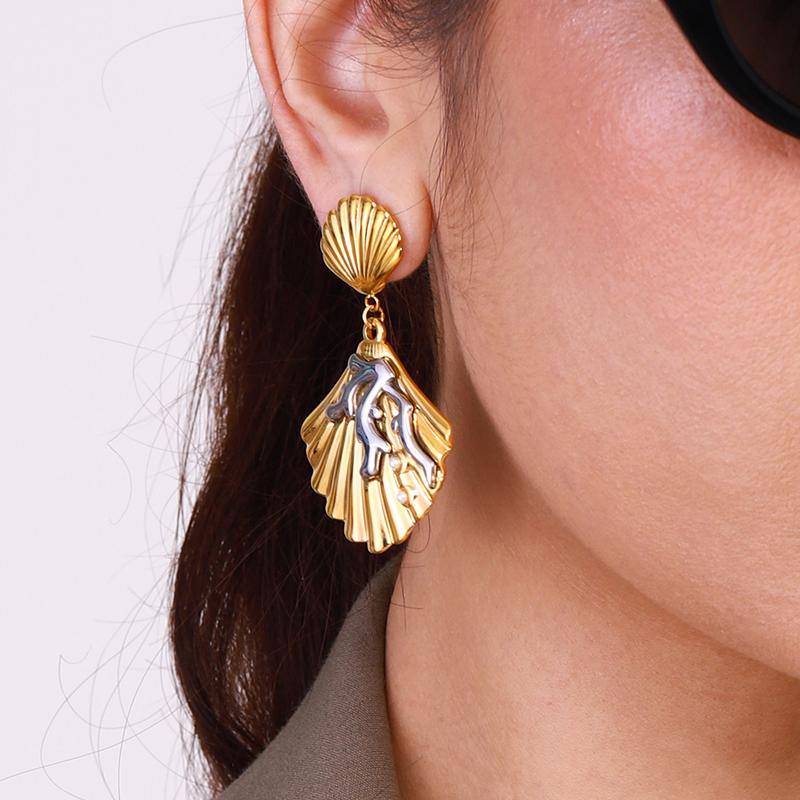 Fashion Stainless Steel Ocean Scenery Coral Shell Pendant Earrings High Quality Summer Fashion Jewellery Gift