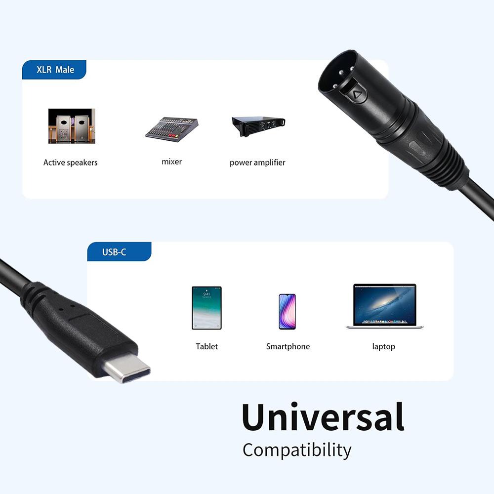 JUNSUNMAY 1m Type-C Male to Female XLR Microphone Audio Cable Adapter for Mobile Phone/Tablet/Laptop