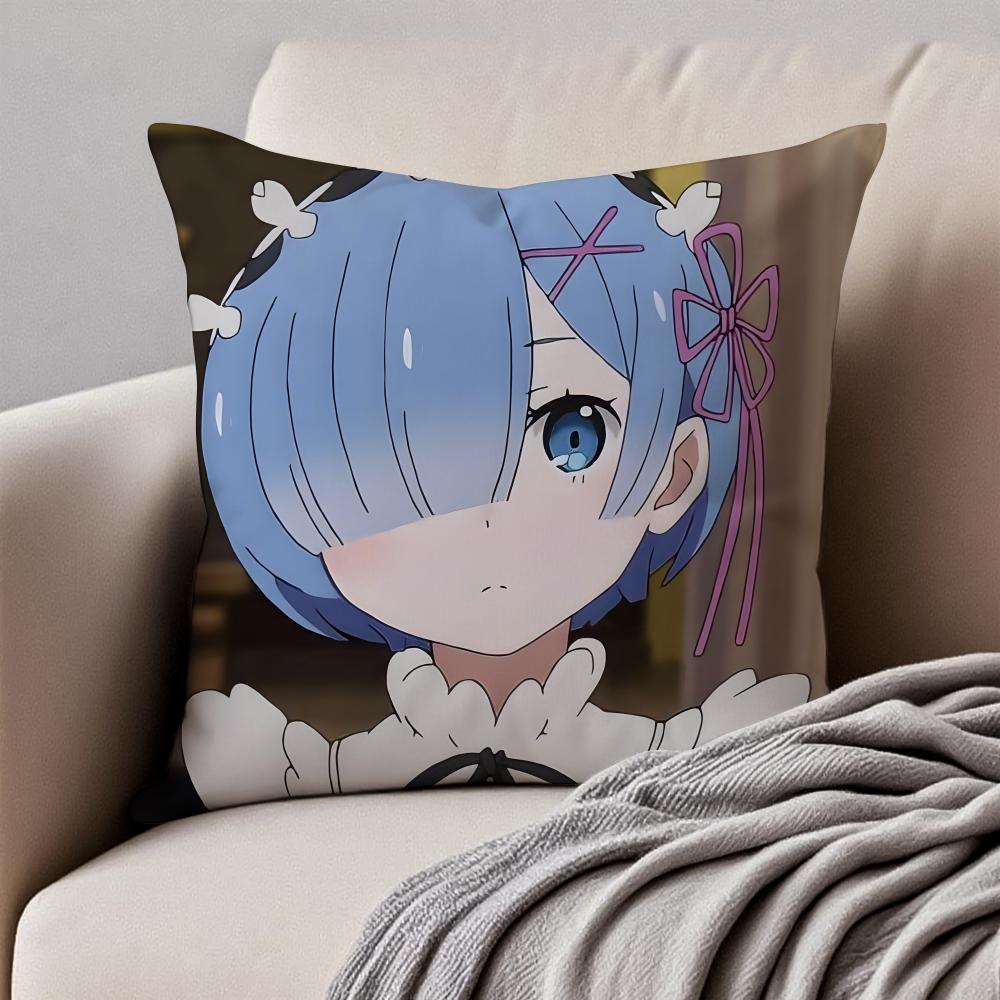 Fantasy Popular Anime RRe Zero Cushion Cover Pillowcase Antidustmite Invisible Zipper Short Plush Sofa Cushion