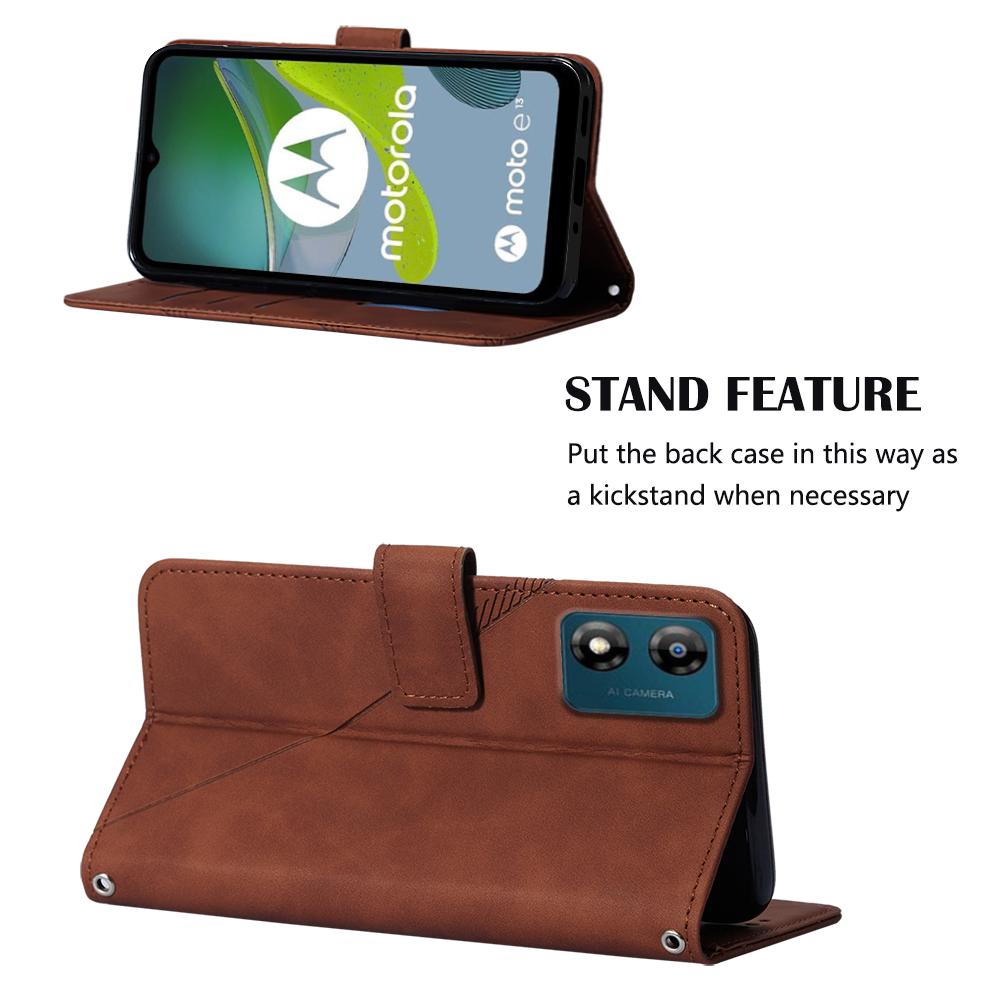 For Motorola Moto E13 4G Leather Case with Shoulder Strap Wallet Stand Phone Cover