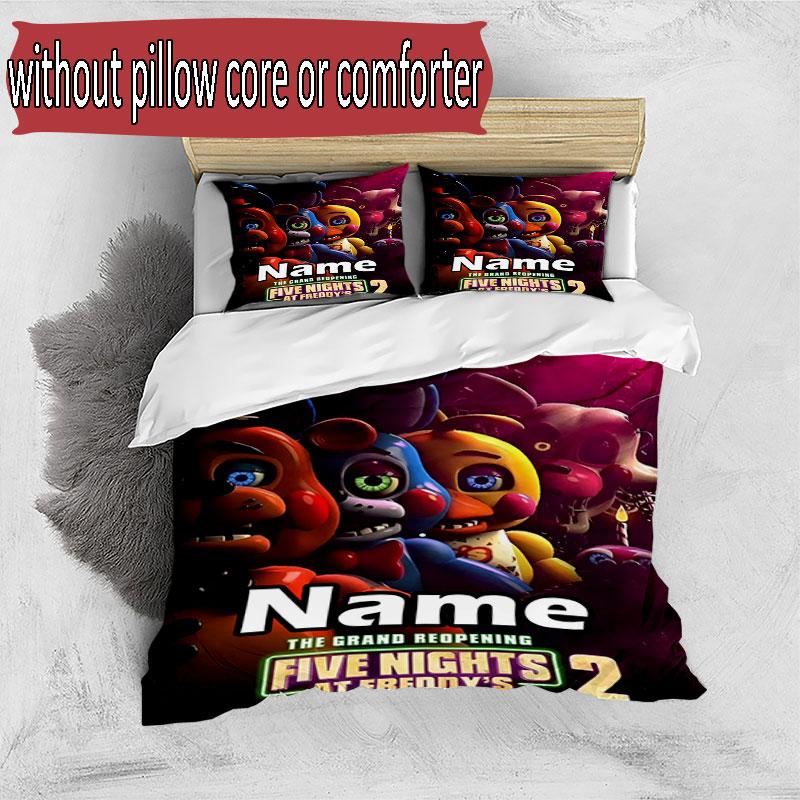 3pcs Duvet Cover Set (1*Duvet Cover + 2*Pillowcase, Without Core), Custom Name Five Nights At Freddy's Pattern Bedding Set, Home Bedroom Decor Gift