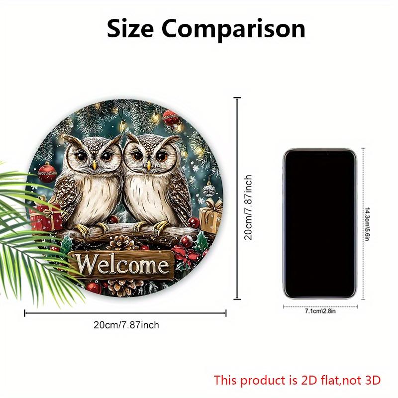 Wooden Christmas Sign with Adorable Couple Owl Pattern, Warm Winter Welcome Round Sign for Front Door Wall Hanging Decor, Ideal Christmas Ornament
