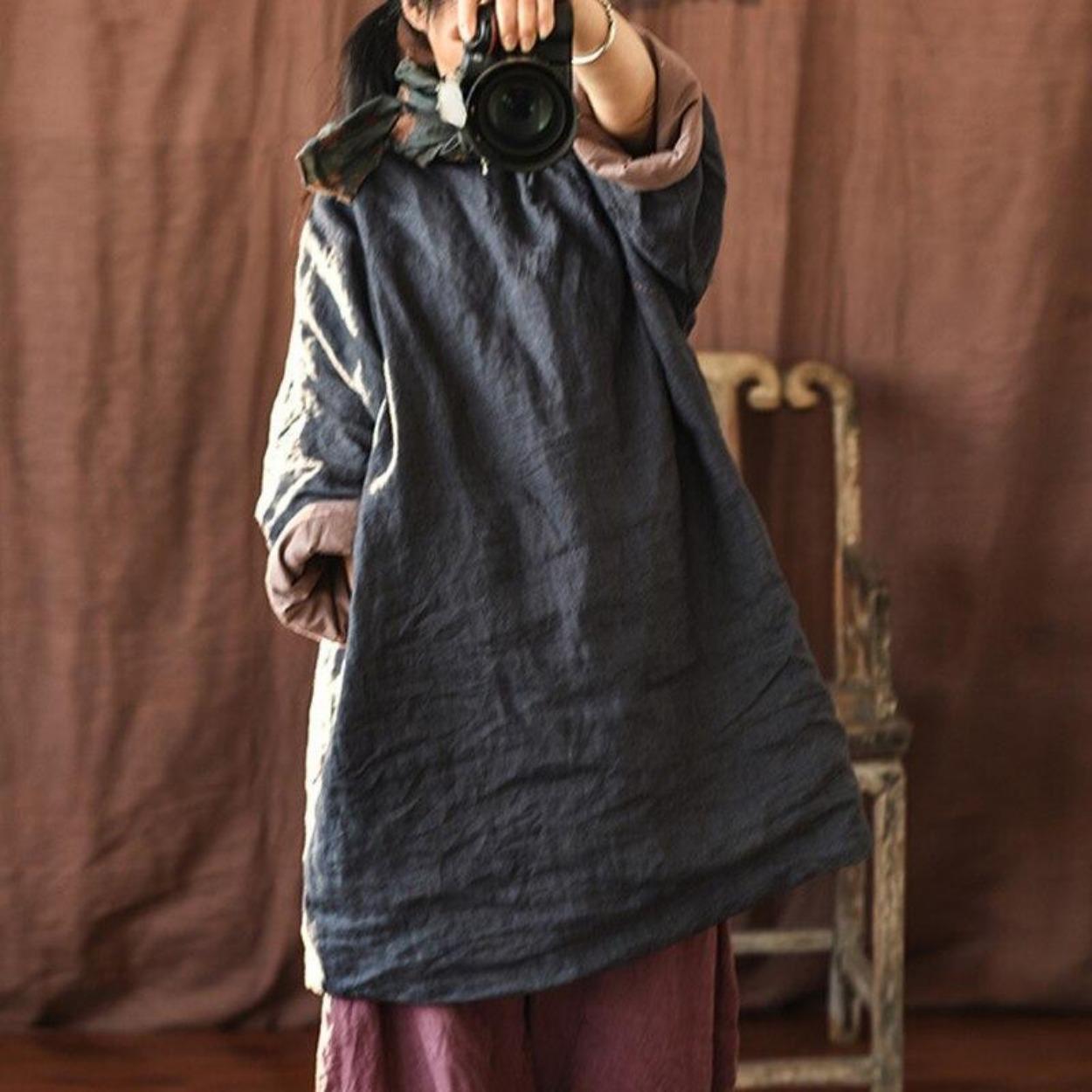 Johnature женские винтажные льняные парки на свободных пуговицах — фото 6