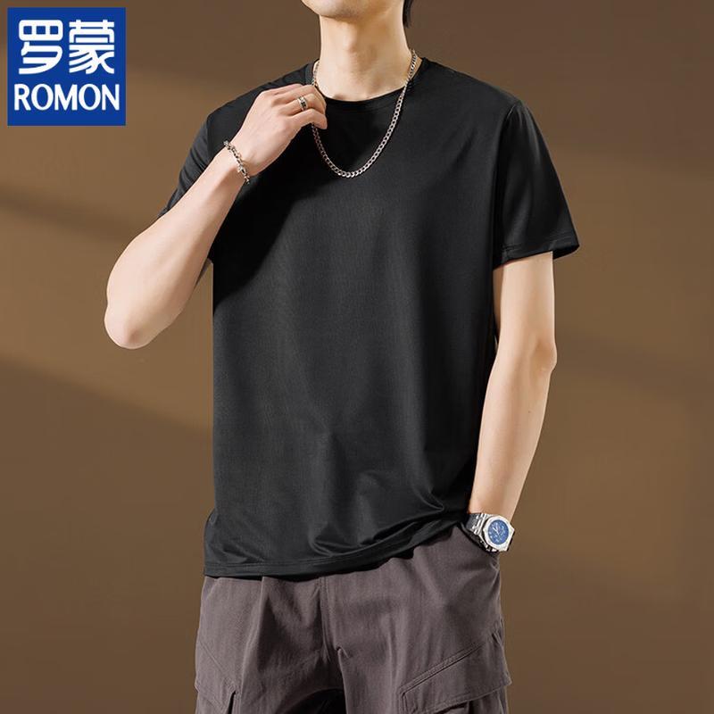 

ROMON Men s Business Casual Round Neck Short Sleeve T-Shirt 3XL