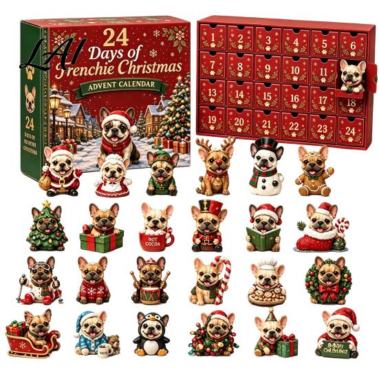 French Bulldog Advent Calendar Calendar 24-Day Christmas Countdown Acrylic Ornament Collectible Frenchie Puppy Figurines Figurine Hanging Decor for
