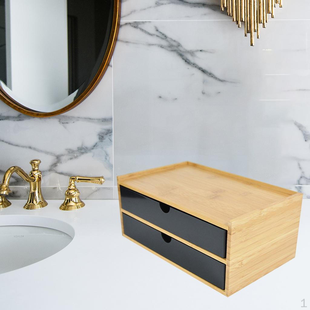 Bamboo Desktop Storage Drawer Organization Scissors Box for Hotel Guest Room Study Pencils
