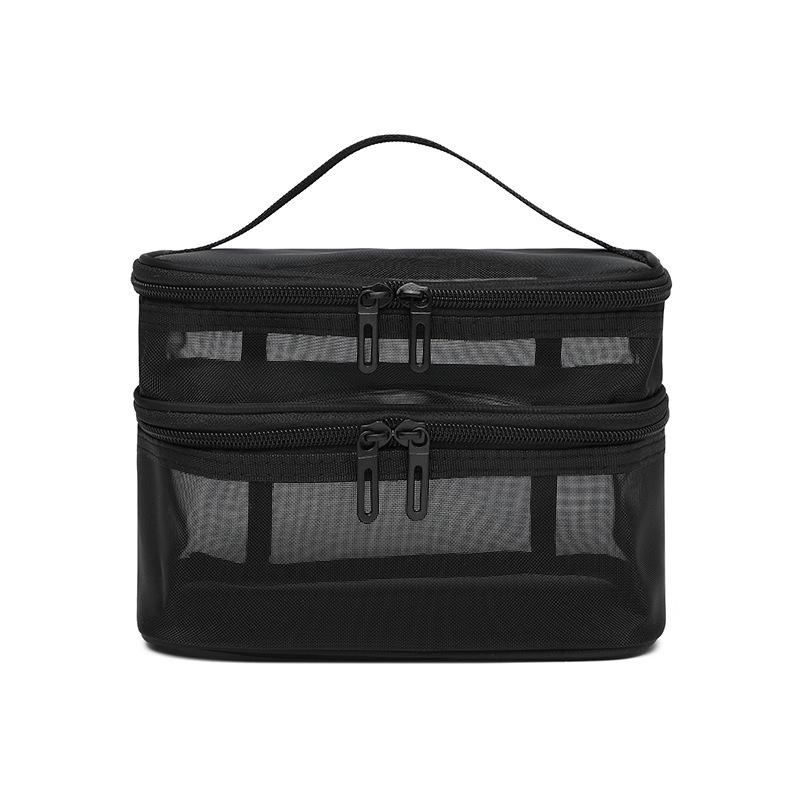 

Double-Layer Large Capacity Travel Toiletry and Makeup Mesh Bag Single layer 21*13*12cm чёрный