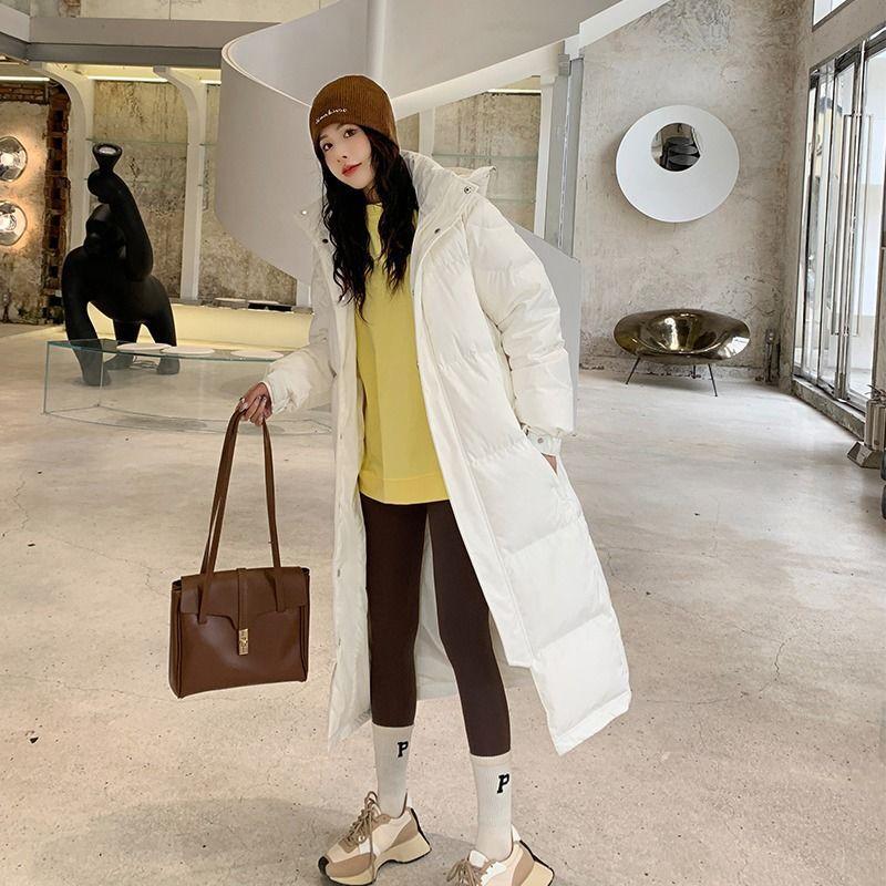Mid-length Down Cotton-padded Coat for Women Winter New Style Over-the-knee Loose Large Size Thickened Cotton-padded Jacket Coat Bread Coat