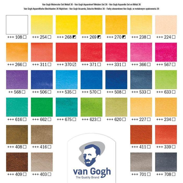 Set of 36 Half Pans of Van Gogh Watercolor Paint Royal Talens Metal Box
