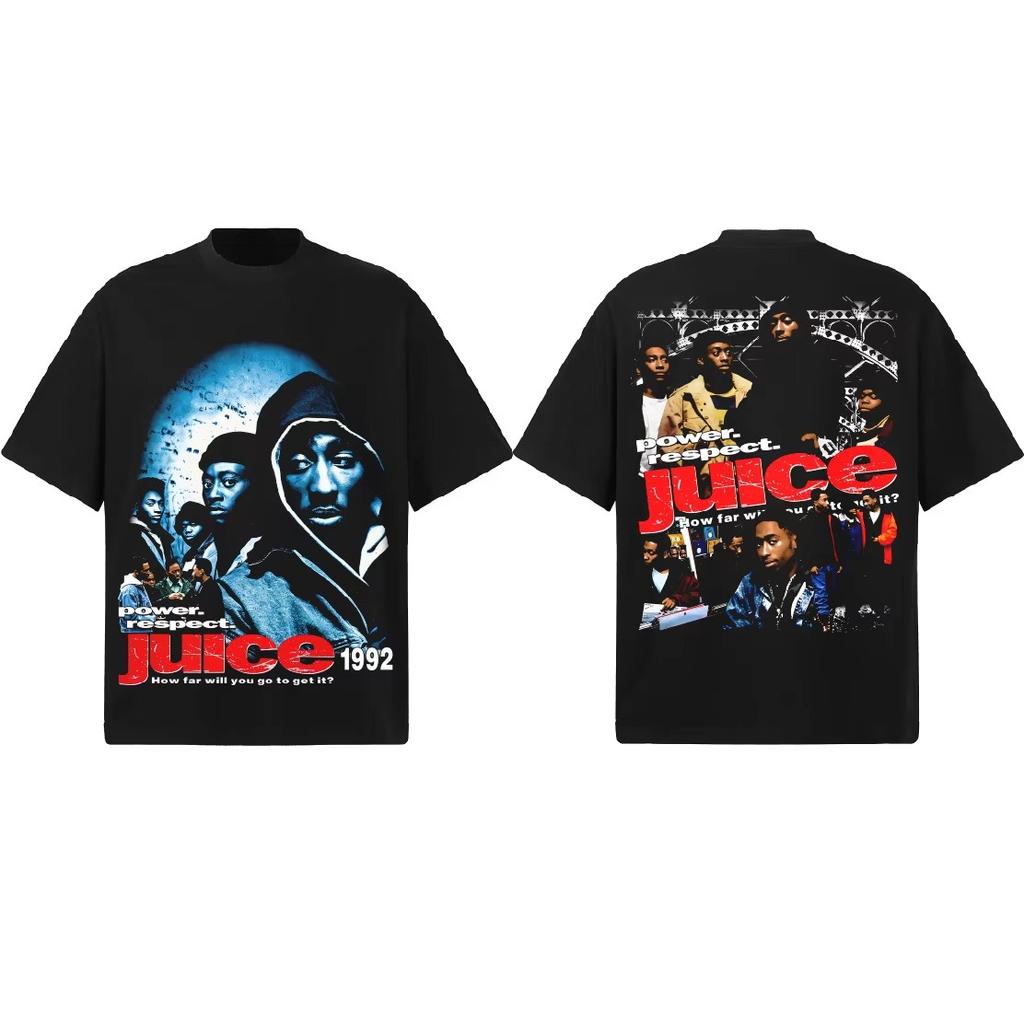 Juice 1992 Movie Tupac Front & Back Portrait Collage Print T-shirt American Hip Hop Vintage Unisex Loose Short Sleeve T-shirt