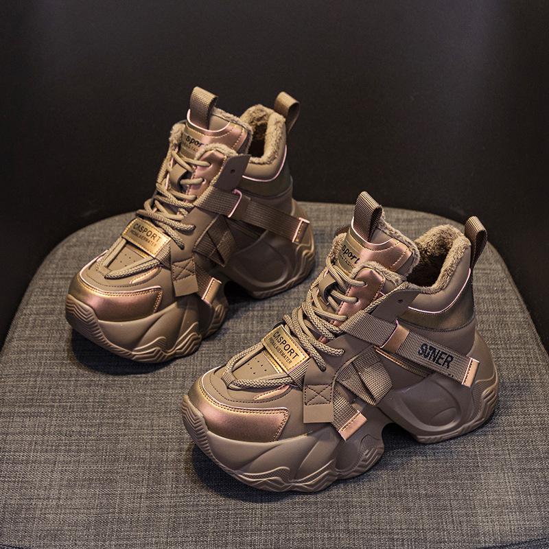 Platform dad shoes women's  women's shoes inner height increase 8cm Internet celebrity casual versatile fashion style lace-up women's shoes