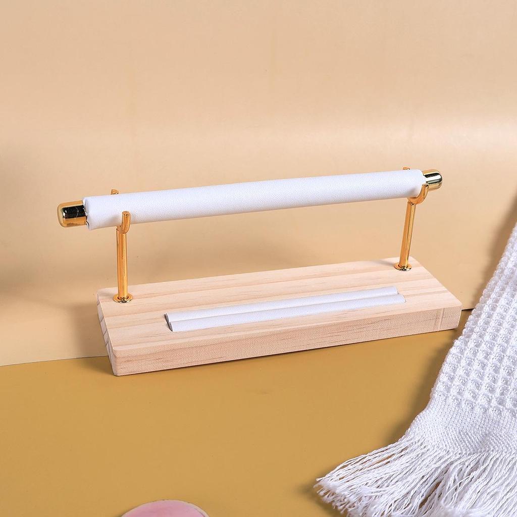 Luxury Wooden White Leather Ring Display Stand for Jewelry Photography