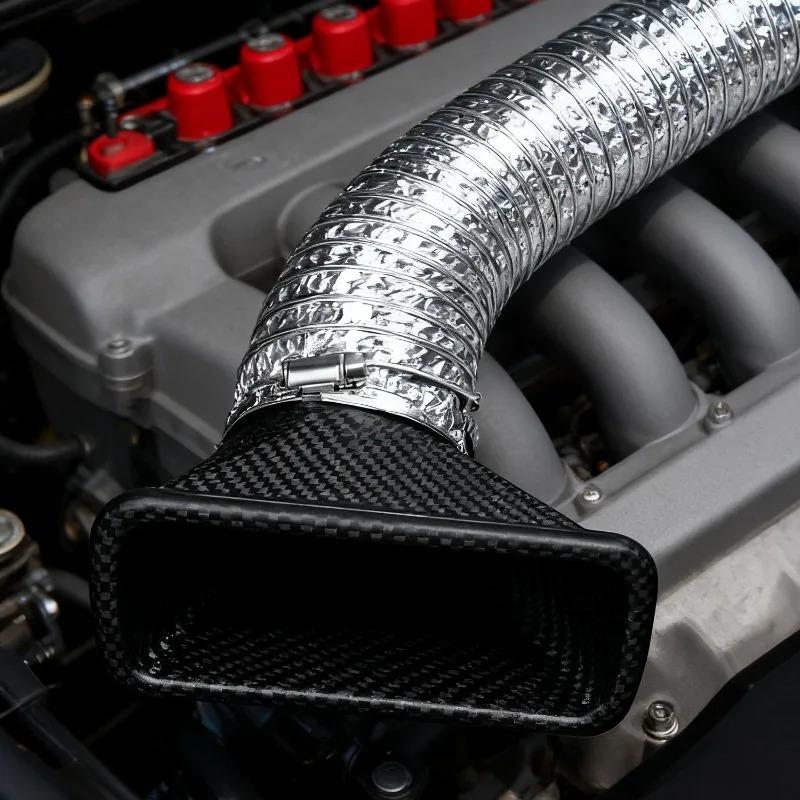 1Set Universal Car Front Bumper Air Intake System Funnel Pipe Set Round/Square Nozzles Vent Tube Kit Turbo Air Inlet Tuyere