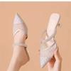 Baotou High-heeled Half-drag Shoes for Women In Summer, Thin-heeled Sandals, New Mesh Sandals for Women
