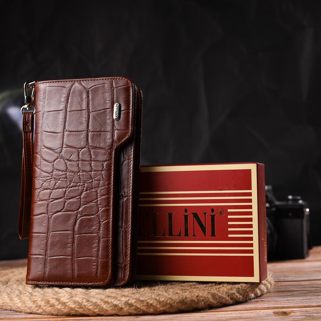 Practical Women's Wallet Made of Genuine Textured Leather CANPELLINI Wallet 21544 Brown