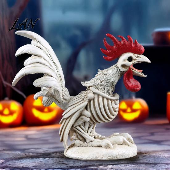 Spooky Gothic Home Ornament Halloween Skeleton Rooster, Lifelike Chicken Decoration, Animal Festival Gift for Collectors Bone Statue Desktop
