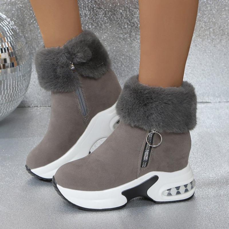 Autumn and winter new thick-soled snow boots large size casual warm cotton shoes medium tube solid color wedge heel air cushion short boots
