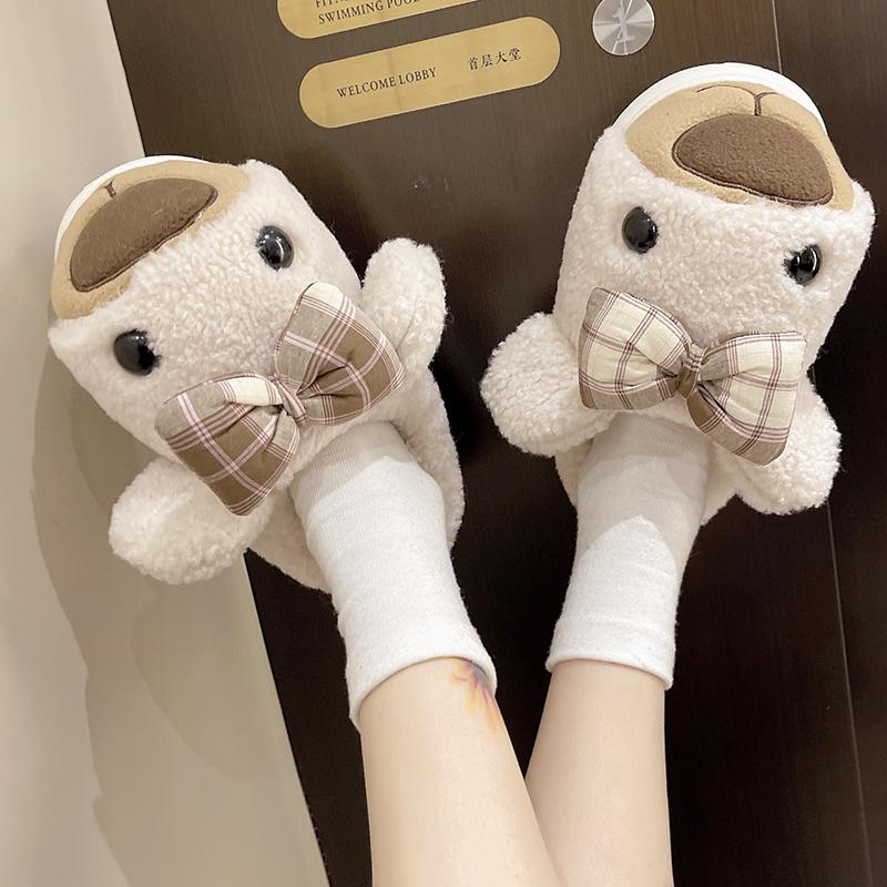 Fashion New Winter Unisex Cartoon Cow Warm Plush Slippers Couple's Indoor Non-slip House Slides Men and Women Toe Wrap Home Cotton Shoes
