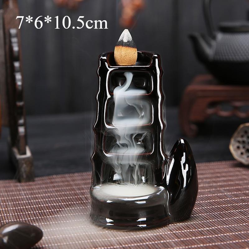 Keramik Rückfluss-Räucherkegelhalter Wasserfall, Lotus Buddha Hand Design, Nebelrauch-Effekt für Zen-Meditation, Heim-Glücksbringer-Dekoration